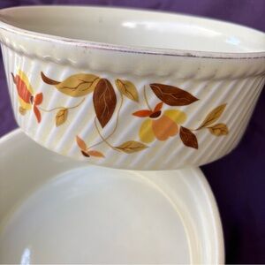 JEWEL TEA Hall Superior Autumn Leaf 8" (2 bundle Ribbed Soufflé Quiche Baker MCM
